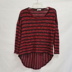 Viamor Red & Black Striped Droptail Long Sleeve Shirt